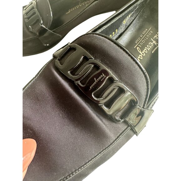SALVATORE FERRAGAMO Black Fabric Logo Loafers Size 7 - Picture 10 of 14